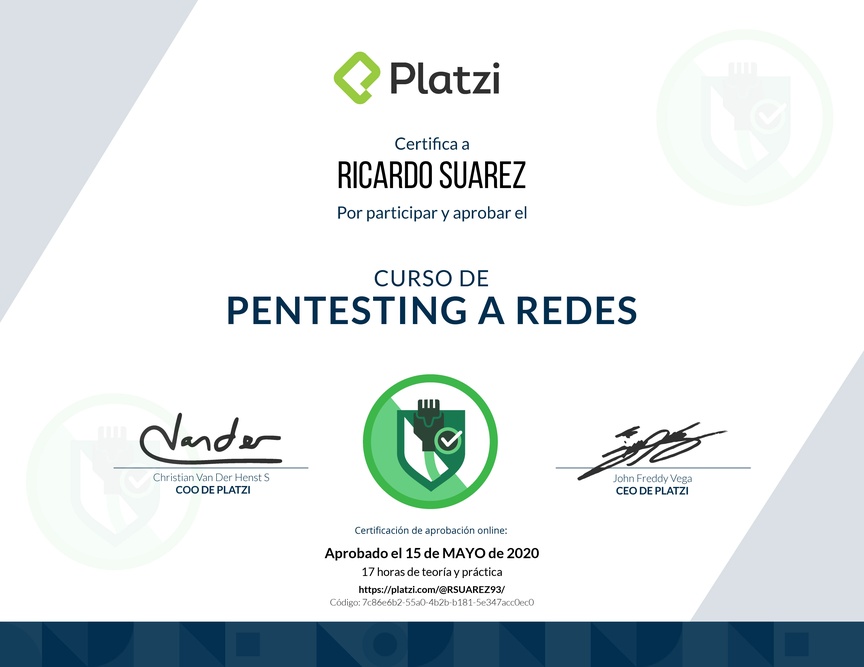 Diploma del Curso de Pentesting a Redes