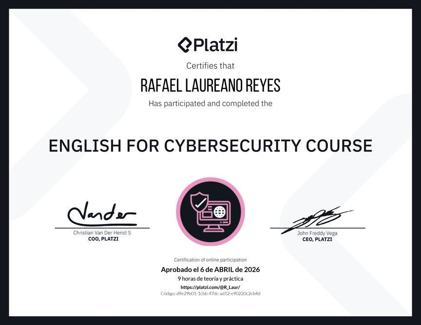 Diploma del Curso de Inglés para Ciberseguridad