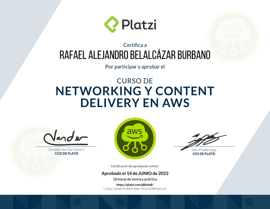 Diploma del Curso Práctico de Networking y Content Delivery en AWS