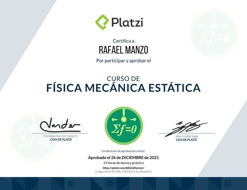 Diploma del Curso de Física Mecánica Estática