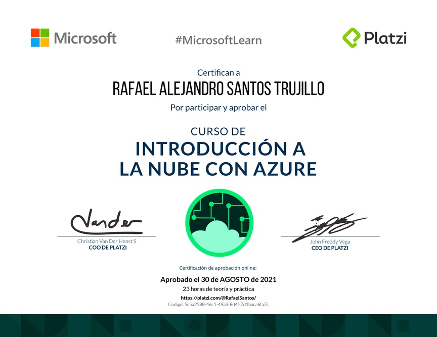 Diploma del Curso de Introducción a la Nube con Azure