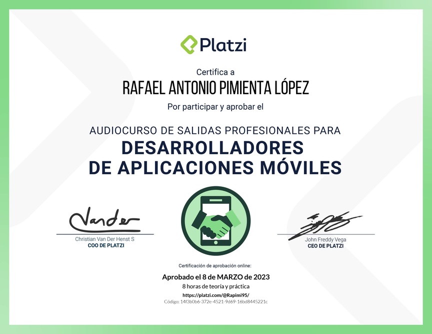 Diploma de Audiocurso de Salidas Profesionales para Desarrolladores de Aplicaciones Móviles 2022