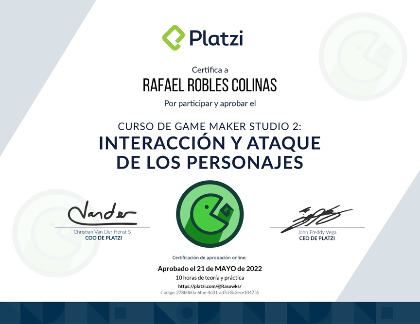 Diploma del Curso de Game Maker Studio 2: Interacción y Ataque de los Personajes