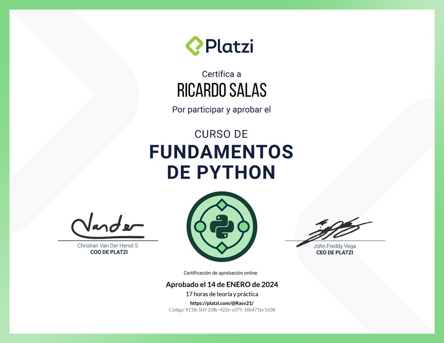 Diploma del Curso de Fundamentos de Python