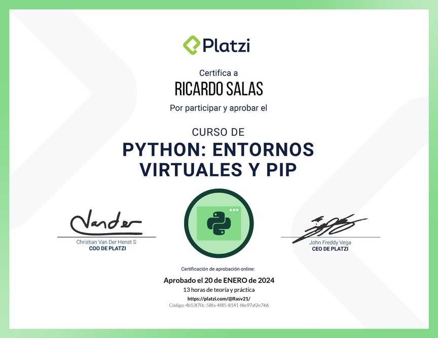 Diploma del Curso de Python: PIP y Entornos Virtuales