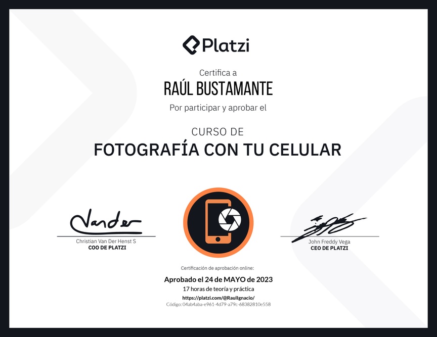Diploma del Curso de Fotografía con tu Celular