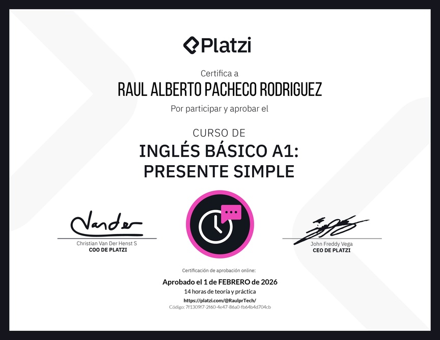 Diploma del Curso de Inglés Básico A1: Presente Simple