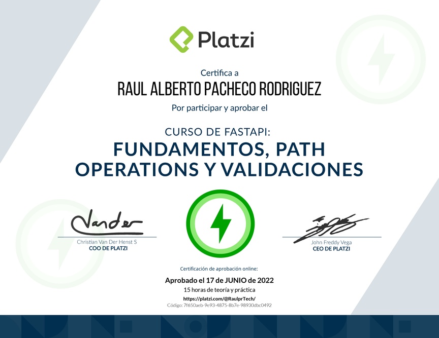Diploma del Curso de FastAPI: Fundamentos, Path Operations y Validaciones
