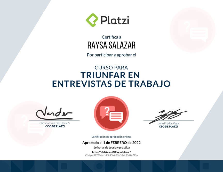 Diploma del Curso para Triunfar en Entrevistas de Trabajo