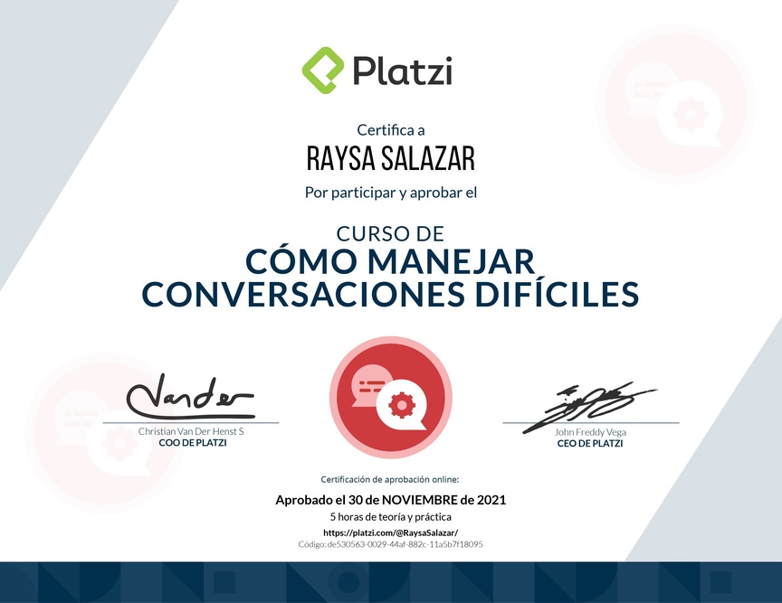 Diploma del Curso de Cómo Manejar Conversaciones Difíciles con Clientes
