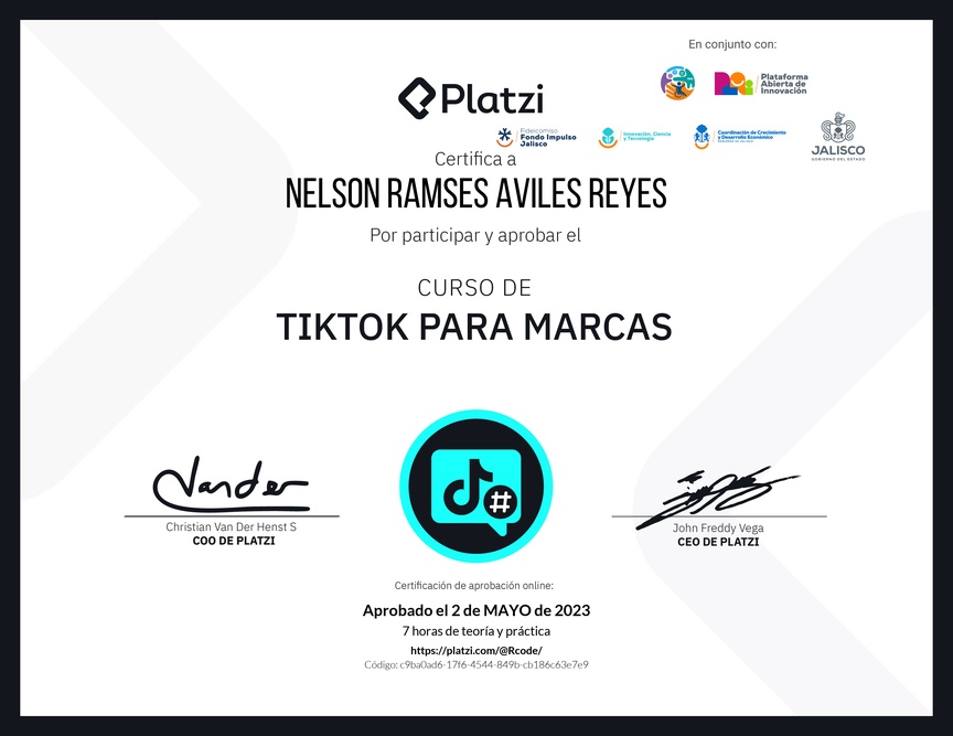 Diploma del Curso de Optimización de Estrategias de Marca en TikTok