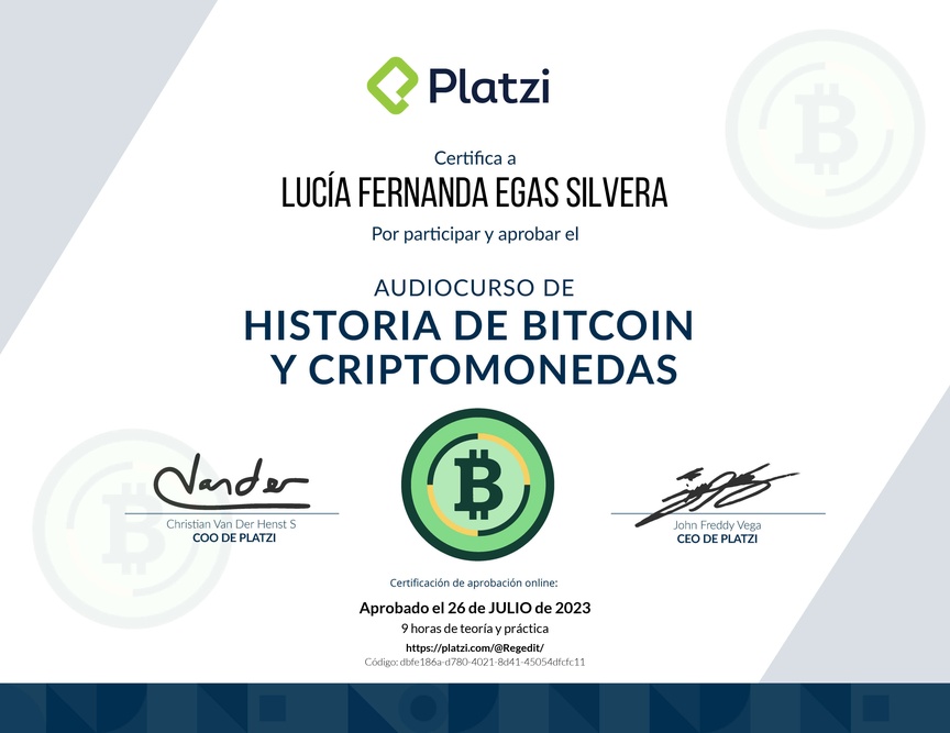 Diploma de Audiocurso de Historia de Bitcoin y Criptomonedas