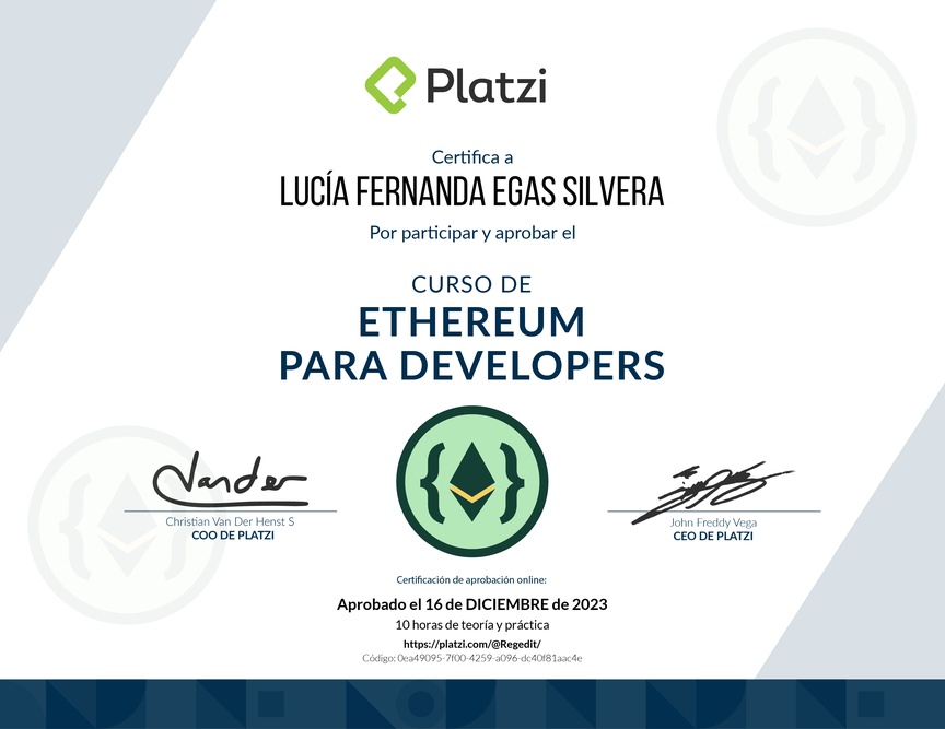 Diploma del Curso de Ethereum para Developers
