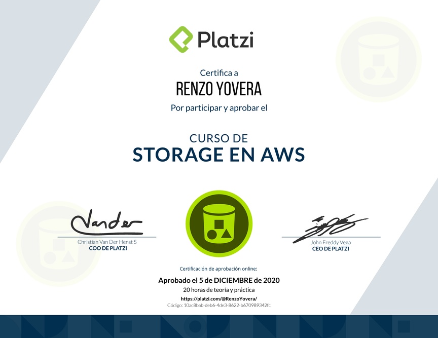 Diploma del Curso Práctico de Storage en AWS