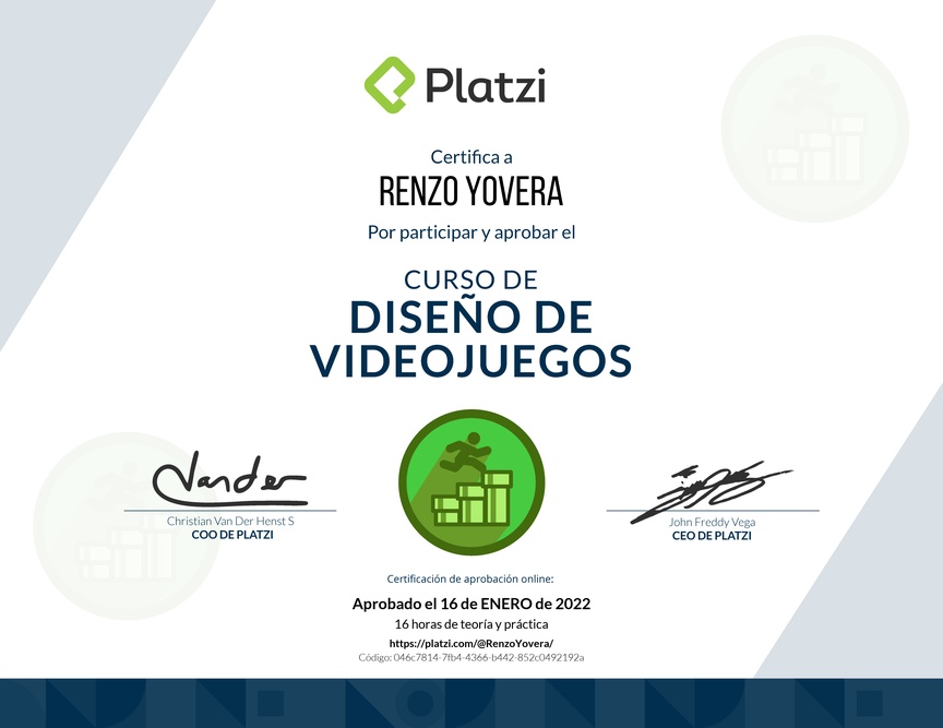 Diploma del Curso de Diseño de Videojuegos