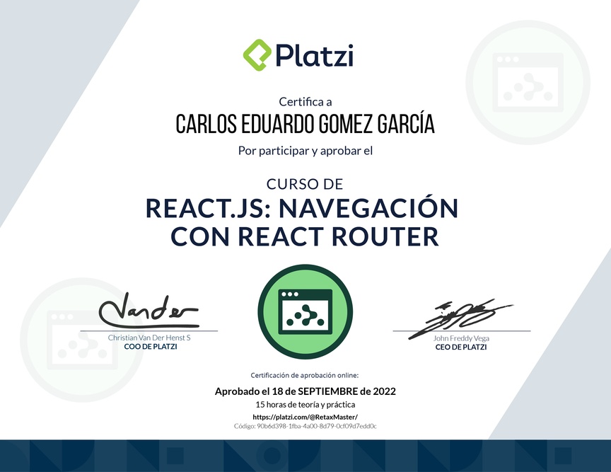 Diploma del Curso de React.js: Navegación con React Router