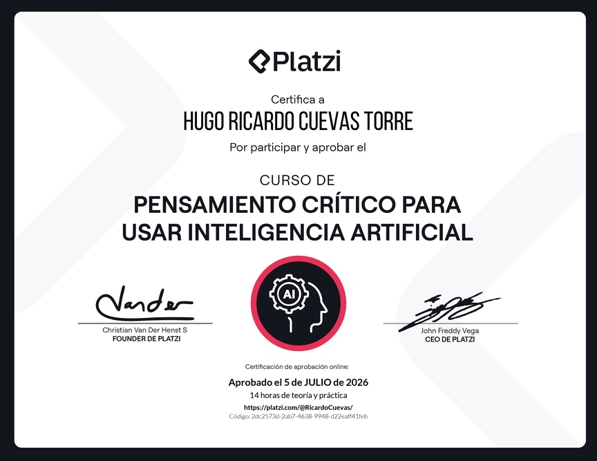 Diploma del Curso de Pensamiento Crítico para usar Inteligencia Artificial