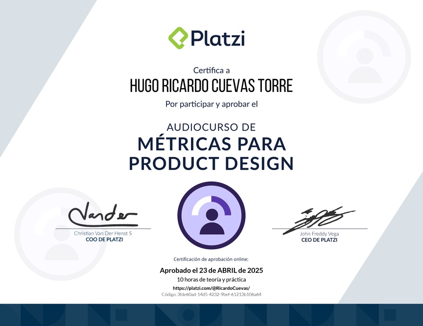 Diploma de Audiocurso de Métricas en Product Design