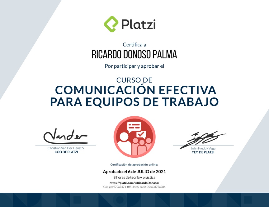 Diploma del Curso de Comunicación Efectiva para Equipos de Trabajo