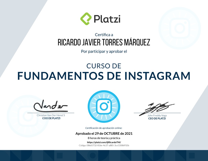 Diploma del Curso de Fundamentos de Instagram
