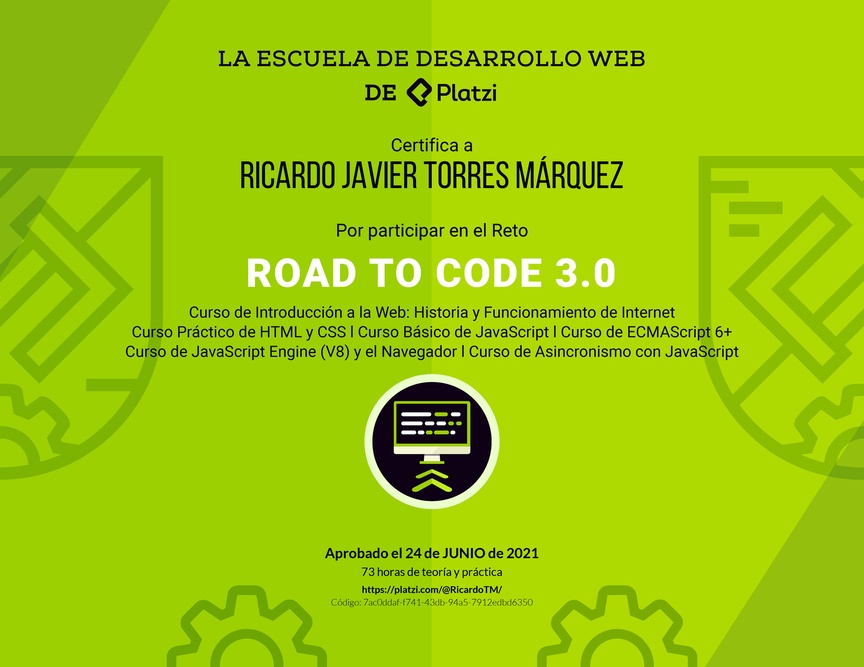 Diploma de Road to Code 3.0