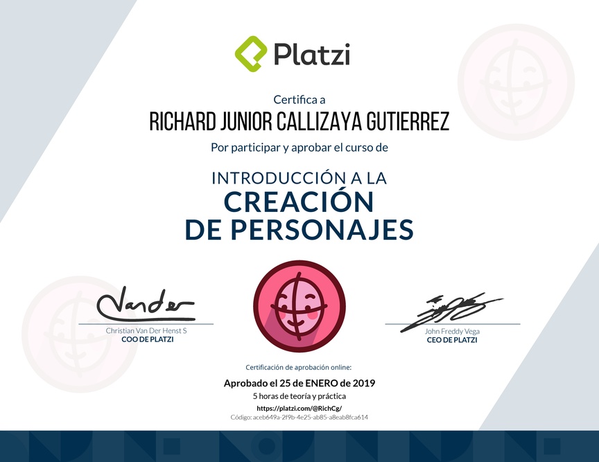 Diploma de Introducción a la Creación de Personajes 2018