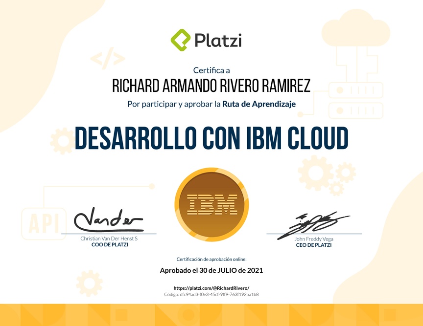 Diploma de la Ruta de Aprendizaje de Desarrollo con IBM Cloud