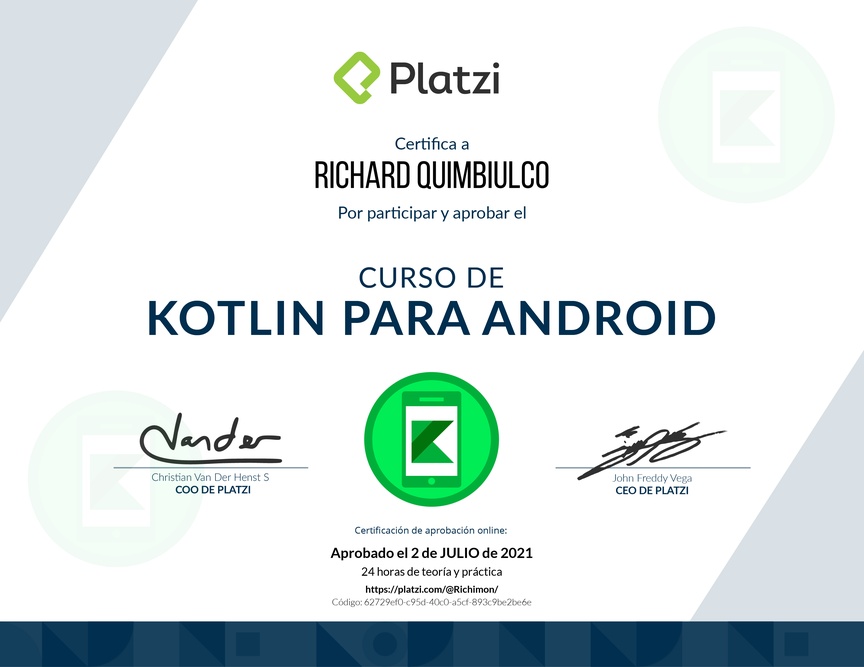 Diploma del Curso de Kotlin para Android