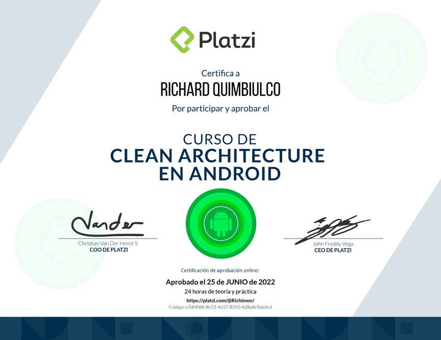 Diploma del Curso de Clean Architecture en Android