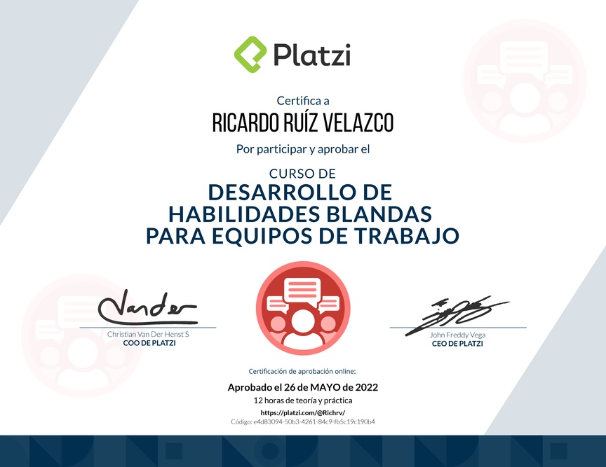 Diploma del Curso de Desarrollo de Habilidades Blandas para Equipos de Trabajo