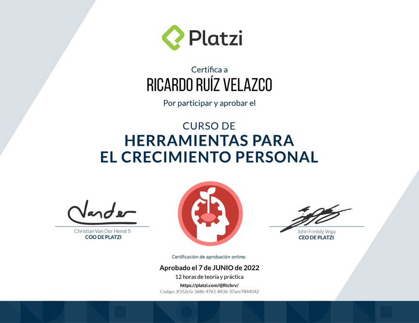 Diploma del Curso de Herramientas para el Crecimiento Personal