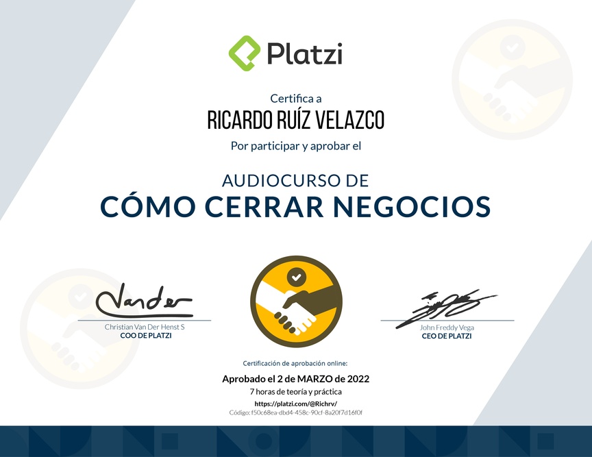 Diploma de Audiocurso de Negociación Efectiva para Cerrar Negocios