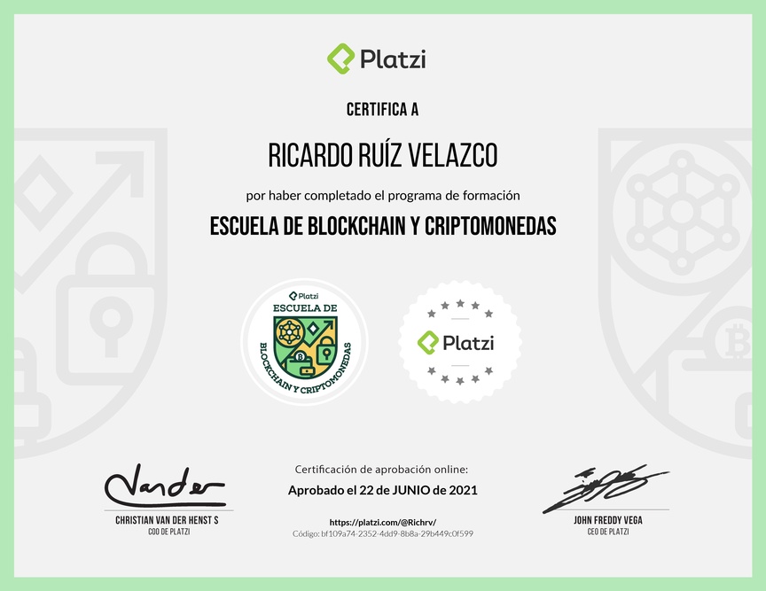 Diploma de la Ruta de Aprendizaje de Blockchain y Criptomonedas