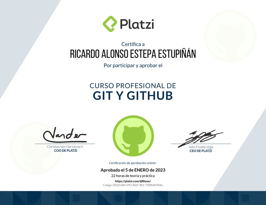 Diploma del Curso Profesional de Git y GitHub
