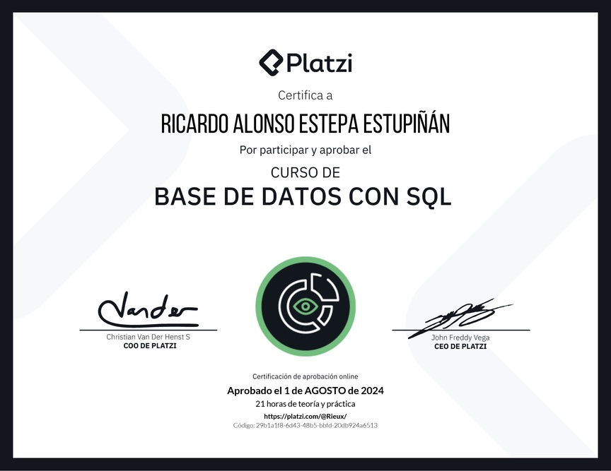 Diploma del Curso de Bases de Datos con SQL - Deprecado