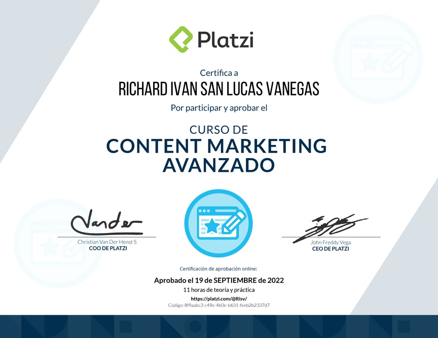 Diploma del Curso de Desarrollo de Estrategias de Content Marketing