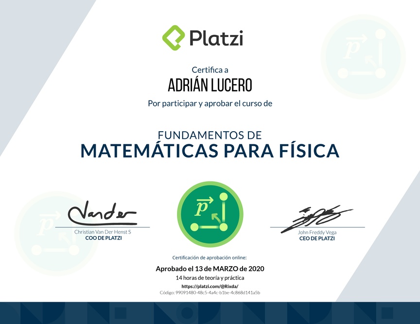 Diploma del Curso de Fundamentos de Matemáticas para Física