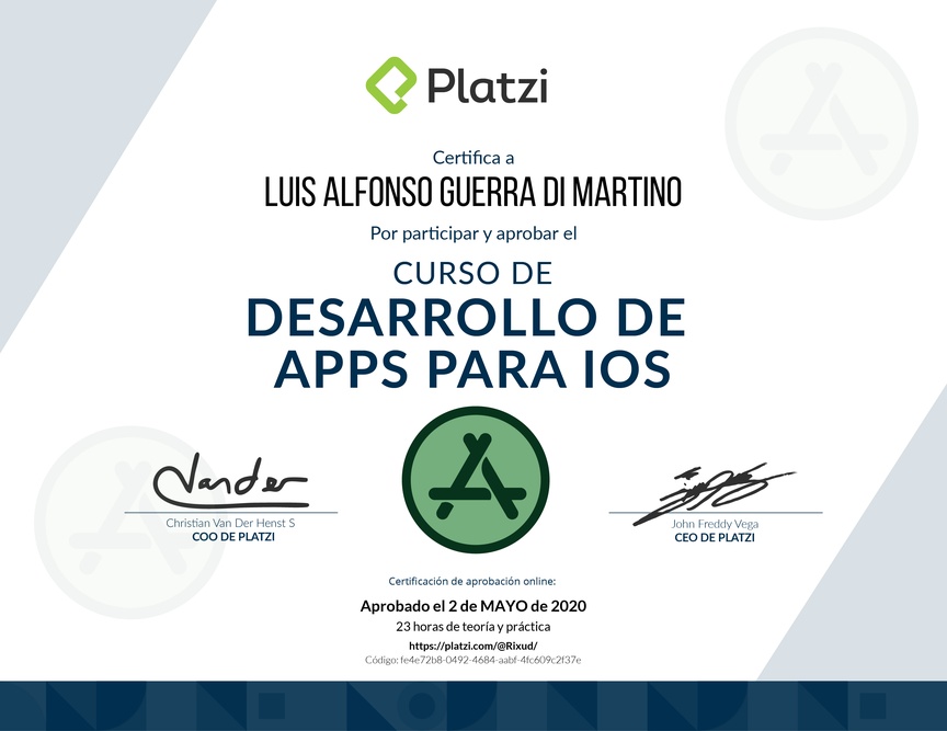Diploma del Curso de Desarrollo de Apps para iOS