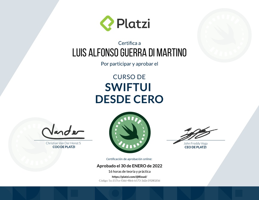 Diploma del Curso de SwiftUI desde Cero (2021)