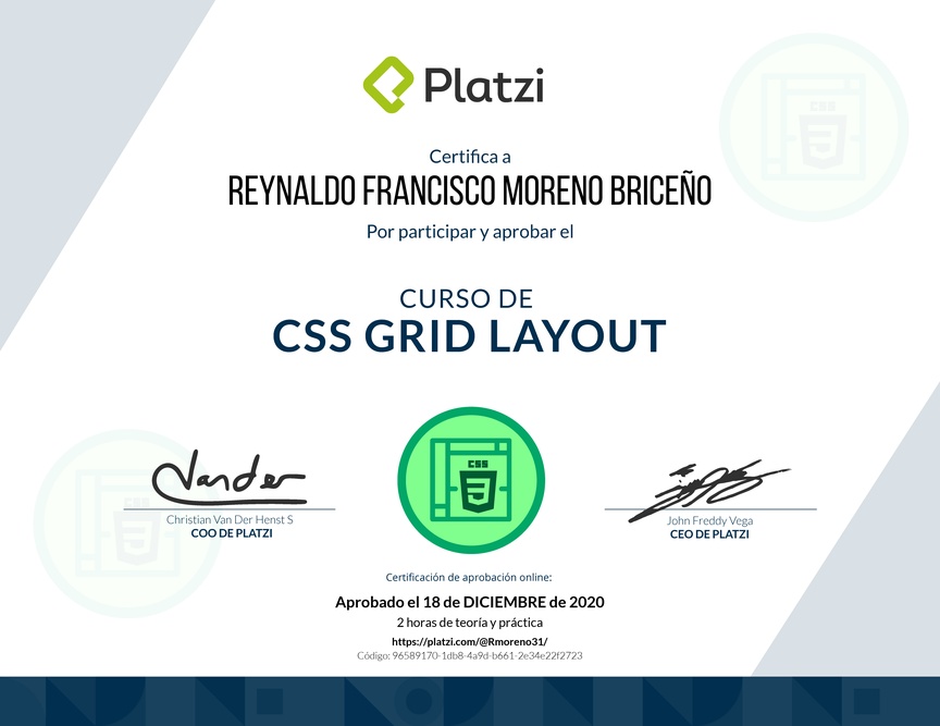 Diploma del Curso de CSS Grid Layout 2017