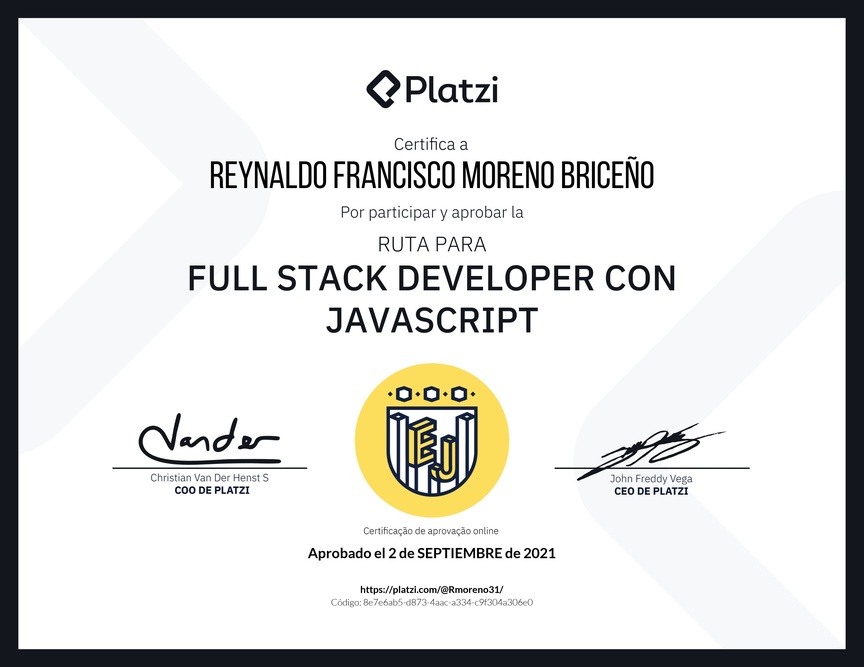 Diploma de la Ruta de Aprendizaje de Full Stack Developer con JavaScript