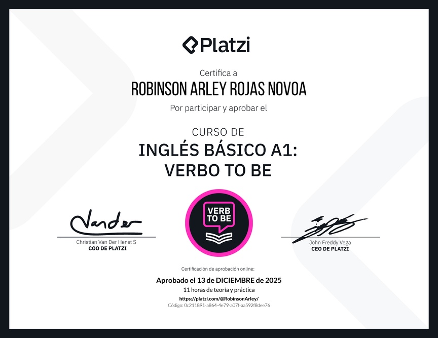 Diploma del Curso de Inglés Básico A1: Verbo To Be