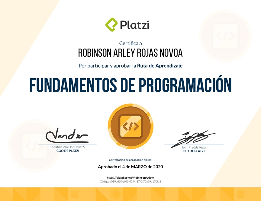 Diploma de la Ruta de Aprendizaje de Fundamentos de programación