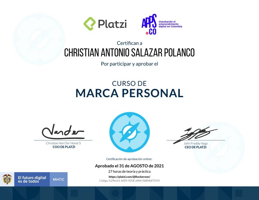 Diploma del Curso de Marca Personal