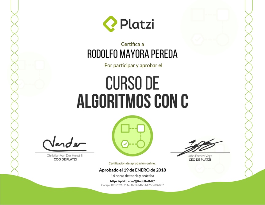 Diploma del Curso de Algoritmos con C 2017