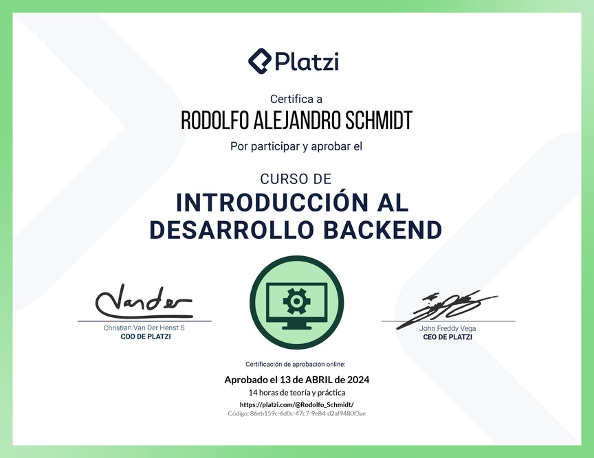 Diploma del Curso de Introducción al Desarrollo Backend