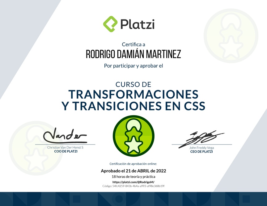 Diploma del Curso de Transformaciones y Transiciones en CSS