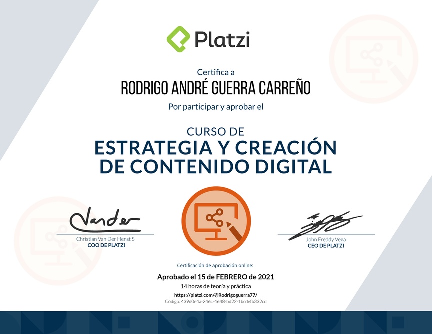 Diploma del Curso de Estrategia y Creación de Contenido Digital