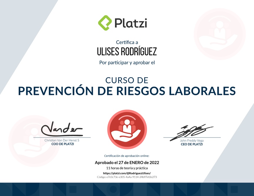 Diploma del Curso de Prevención de Riesgos Laborales