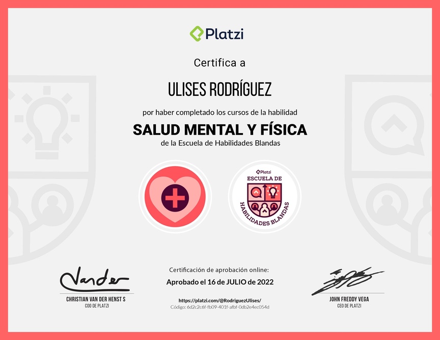 Diploma de la Ruta de Aprendizaje de Salud Mental y Desarrollo Personal